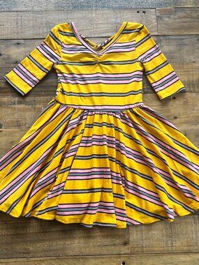 NWT Dot Dot Smile Ballerina Dress Gold with Pink White Stripes 3/4